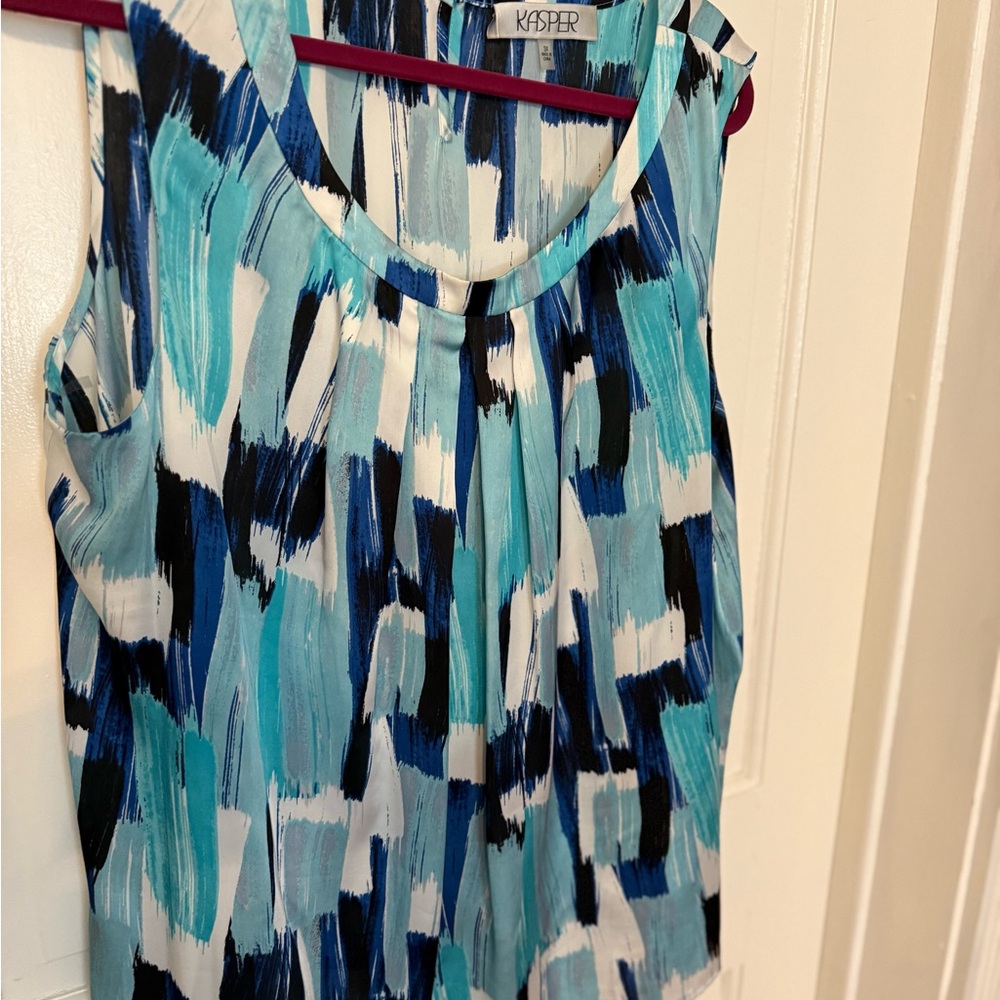 Kasper Blue and Black Sleeveless Top